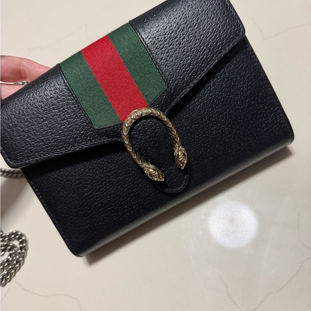 Gucci Black Crossbody Bag with Green and Red Accent